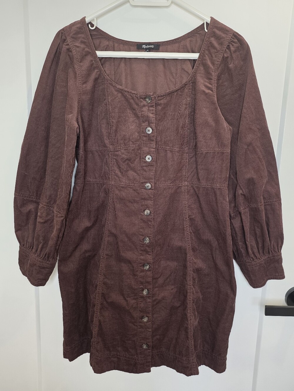 Madewell Brown Corduroy Button-Front Long Sleeve Dress SZ M